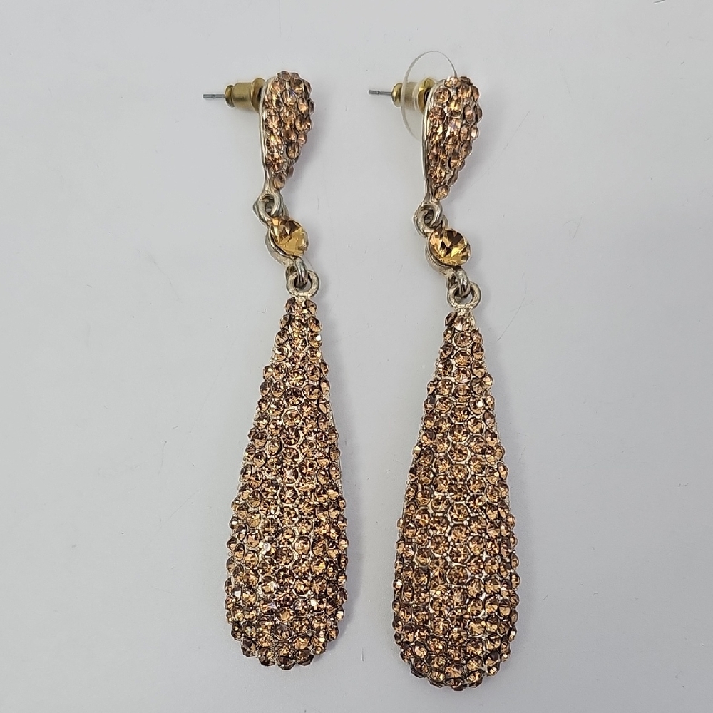 Stunning Topaz & Gold-Toned Long Sparkling Teardrop Dangling Crystal Earrings‎